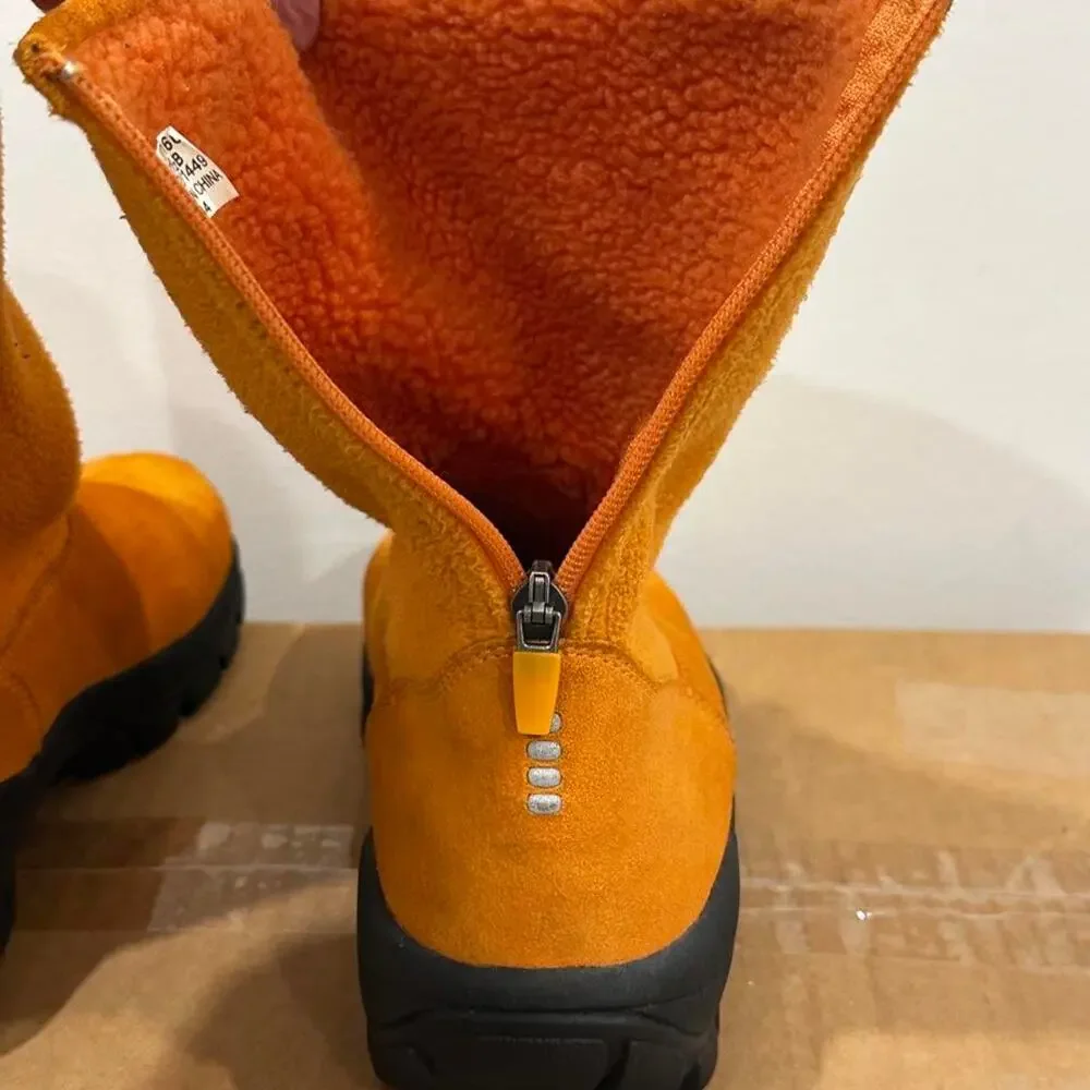 Lands end orange suede and fleece women's mid calf winter boots size 7.5